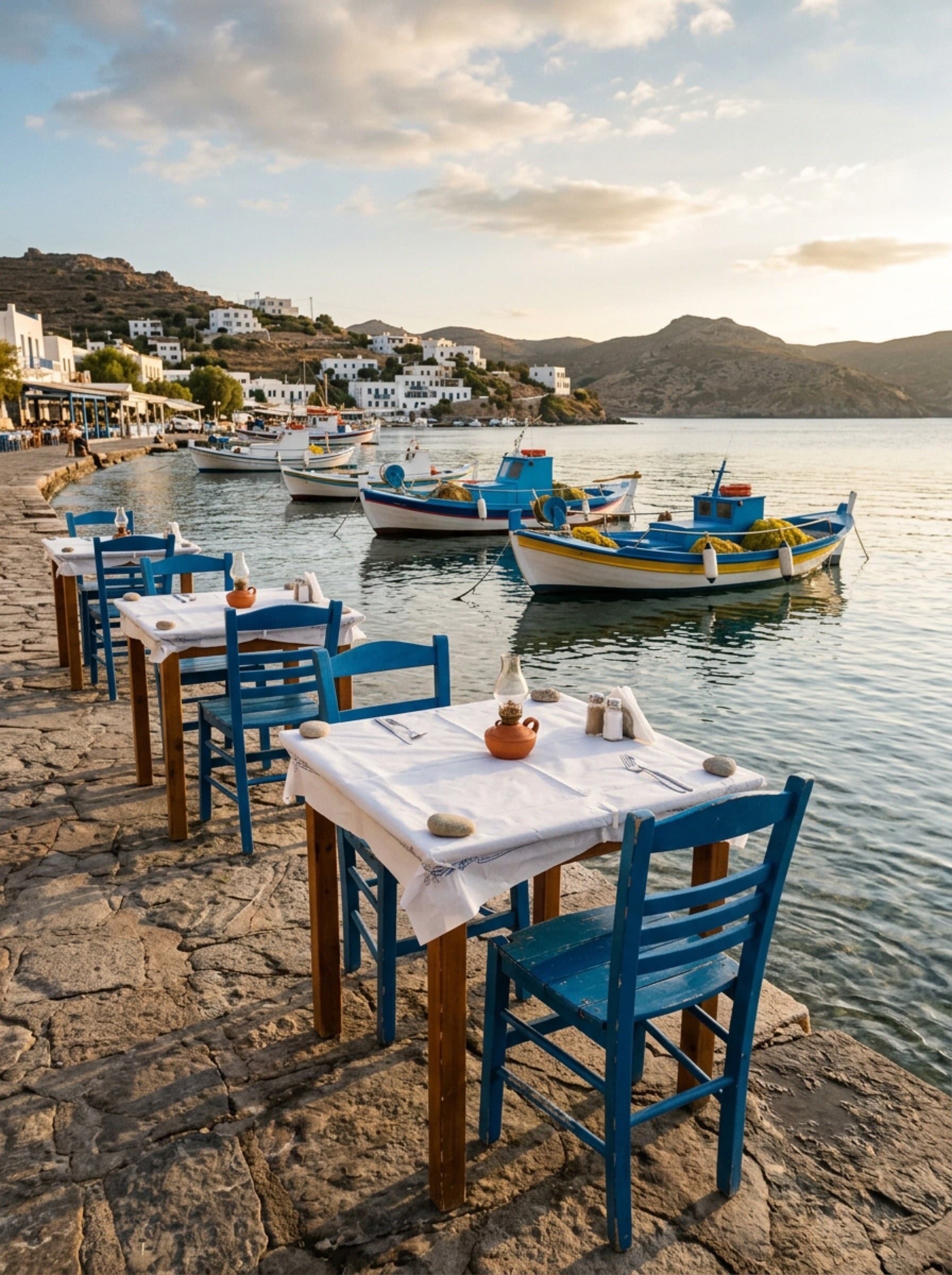 Waterfront taverna tables, Grikos