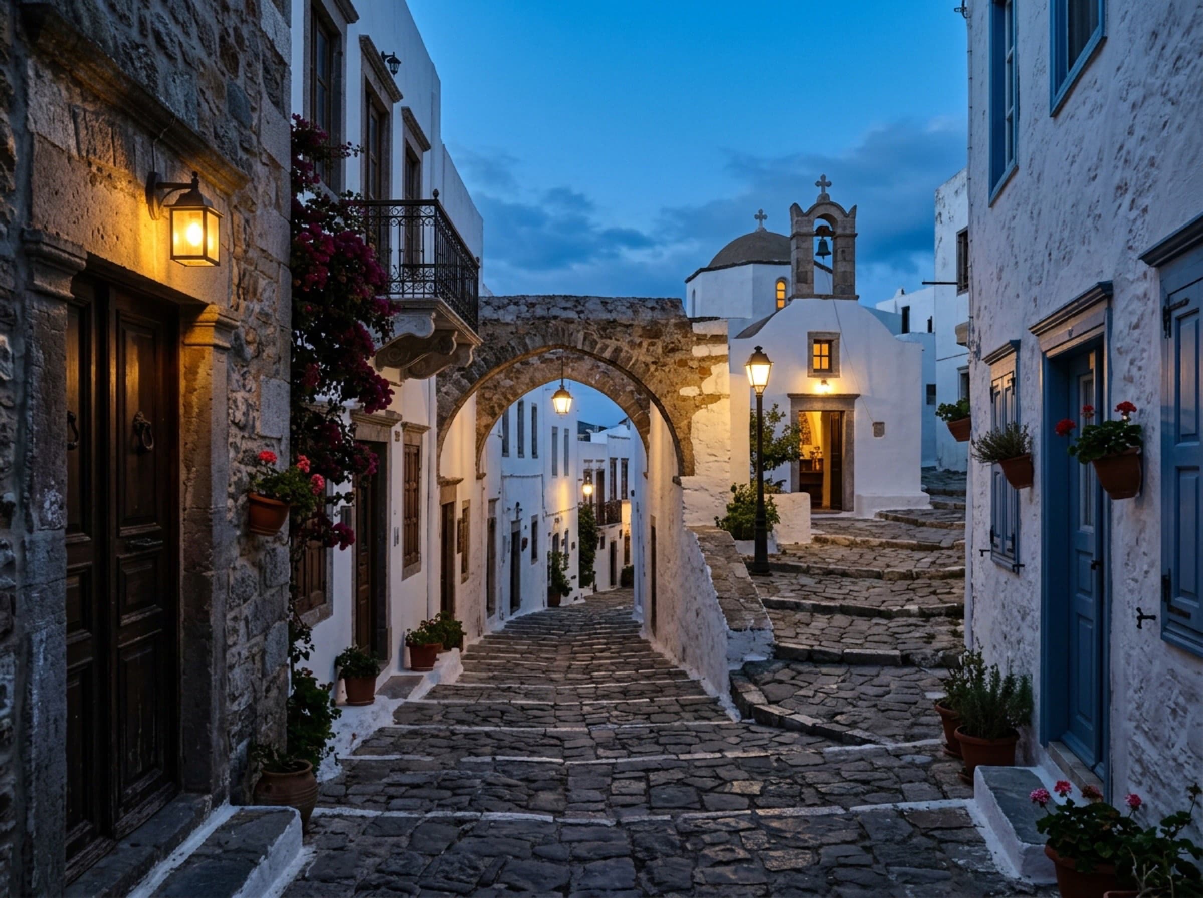 Chora lanes at dusk